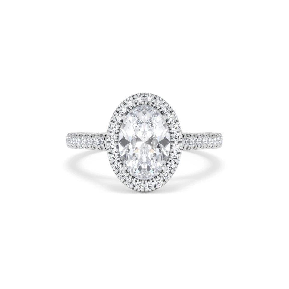 Georgina Lab Oval Diamond Halo Engagement Ring 18K White Gold 2.05ct F/VS1