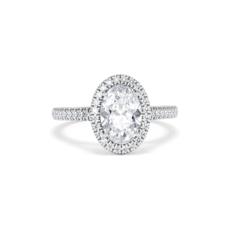 Georgina Lab Oval Diamond Halo Engagement Ring Platinum 2.05ct F/VS1