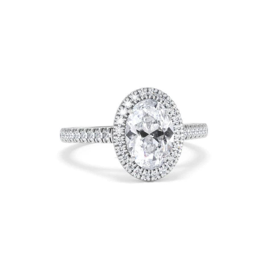 Georgina Lab Oval Diamond Halo Engagement Ring Platinum 2.05ct F/VS1
