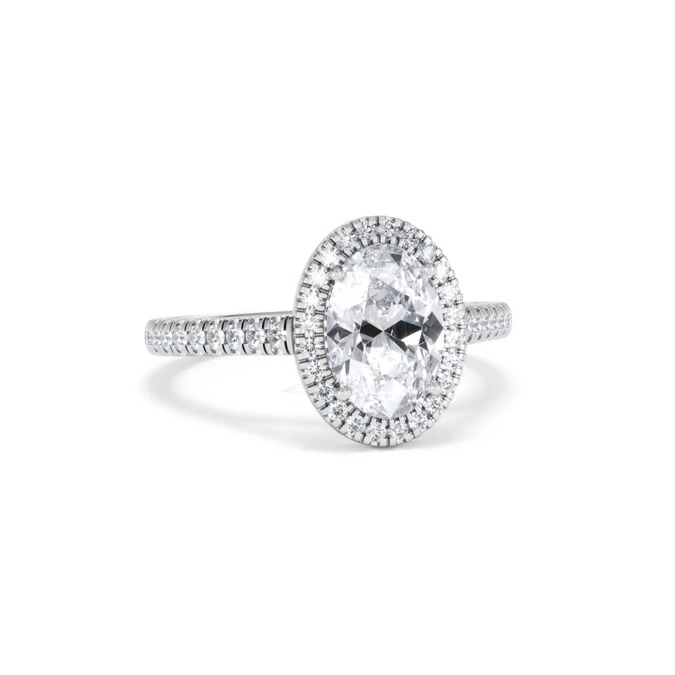 Georgina Lab Oval Diamond Halo Engagement Ring Platinum 2.05ct F/VS1