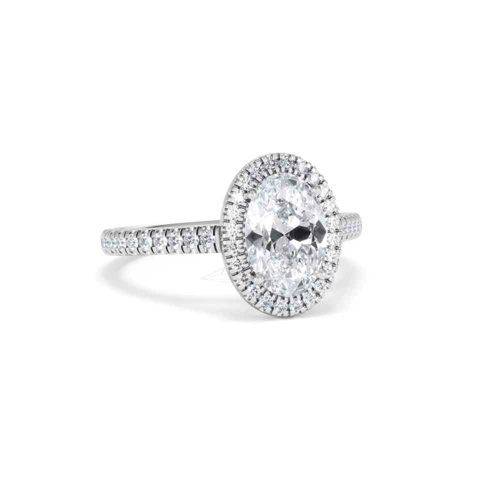 Georgina Lab Oval Diamond Halo Engagement Ring 18K White Gold 2.05ct F/VS1
