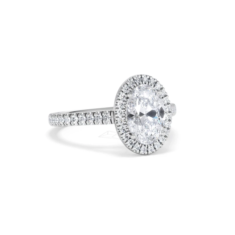 Georgina Lab Oval Diamond Halo Engagement Ring 18K White Gold 2.05ct F/VS1