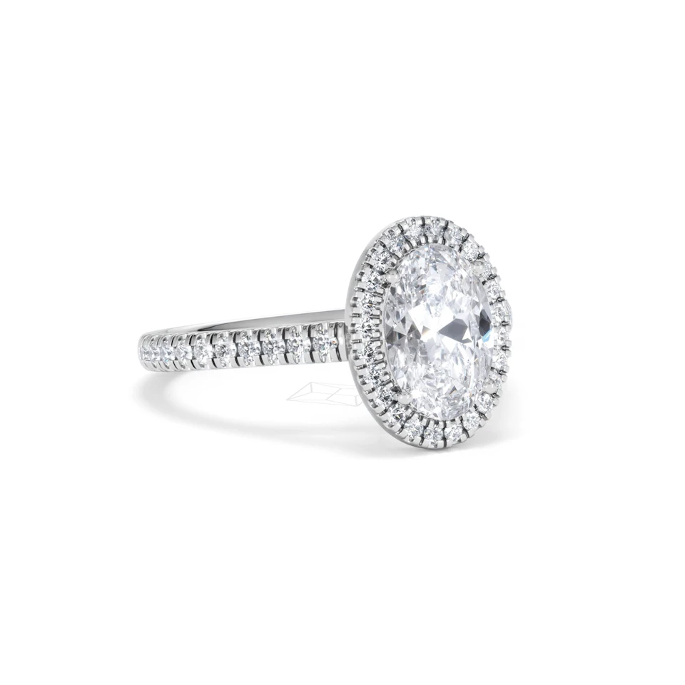 Georgina Lab Oval Diamond Halo Engagement Ring Platinum 2.05ct F/VS1