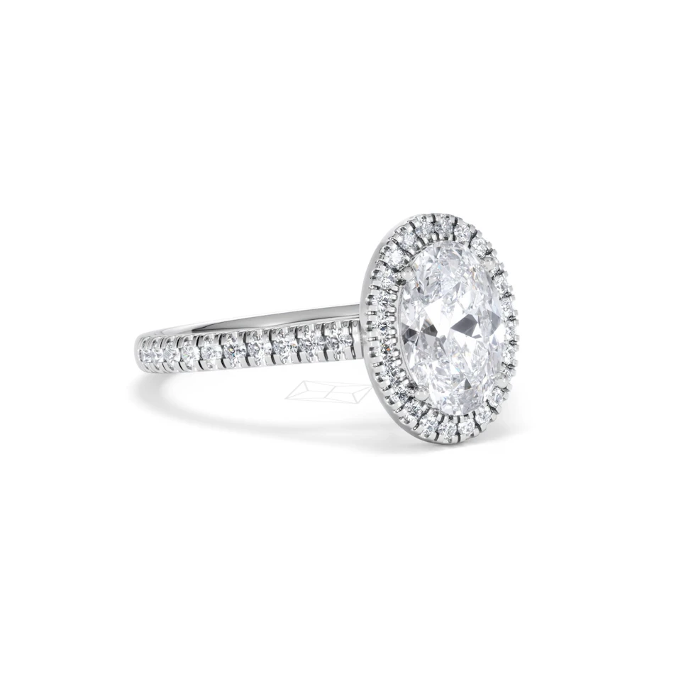 Georgina Lab Oval Diamond Halo Engagement Ring Platinum 2.05ct F/VS1