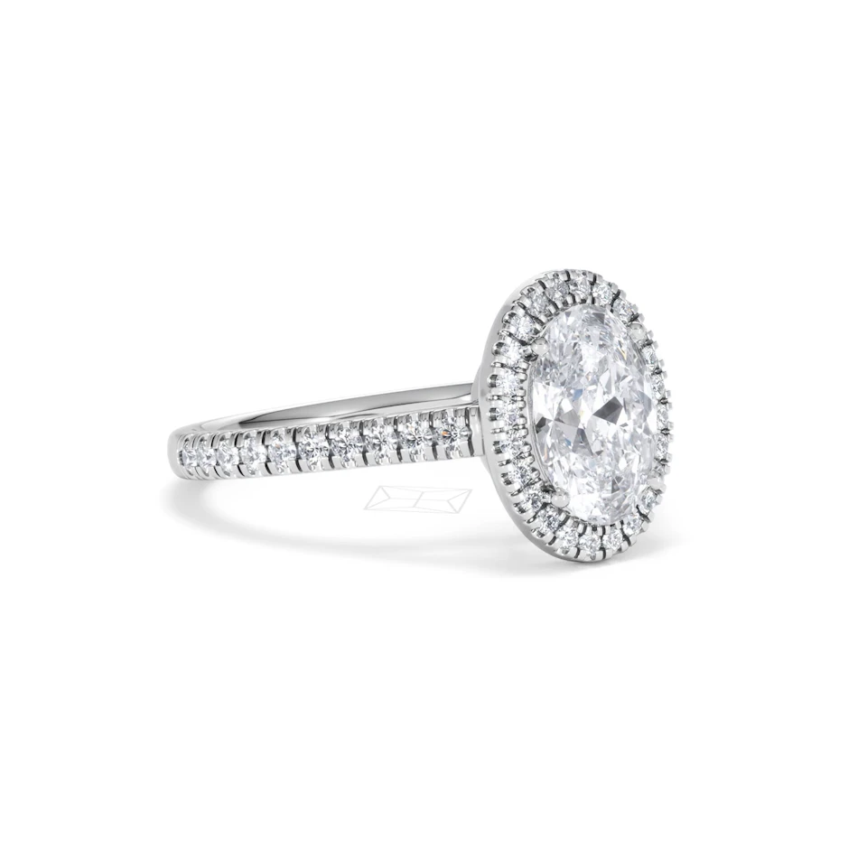 Georgina Lab Oval Diamond Halo Engagement Ring 18K White Gold 2.05ct F/VS1