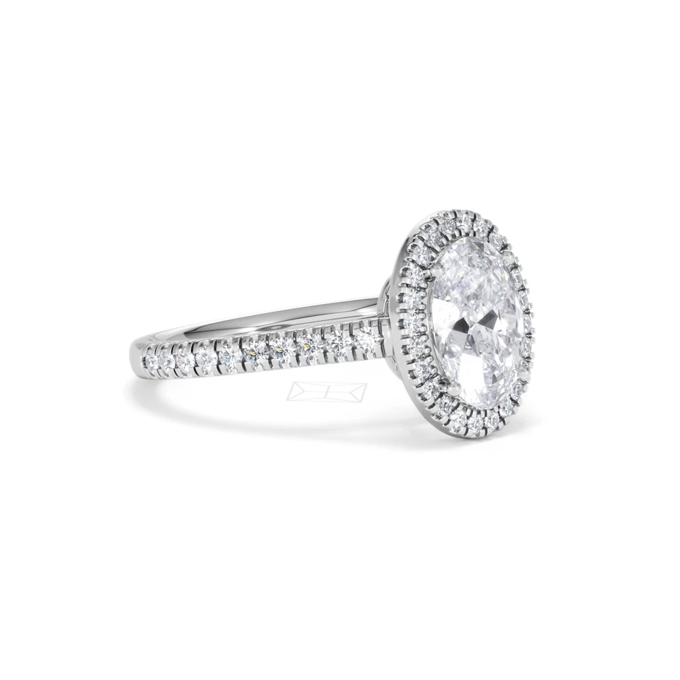 Georgina Lab Oval Diamond Halo Engagement Ring Platinum 2.05ct F/VS1