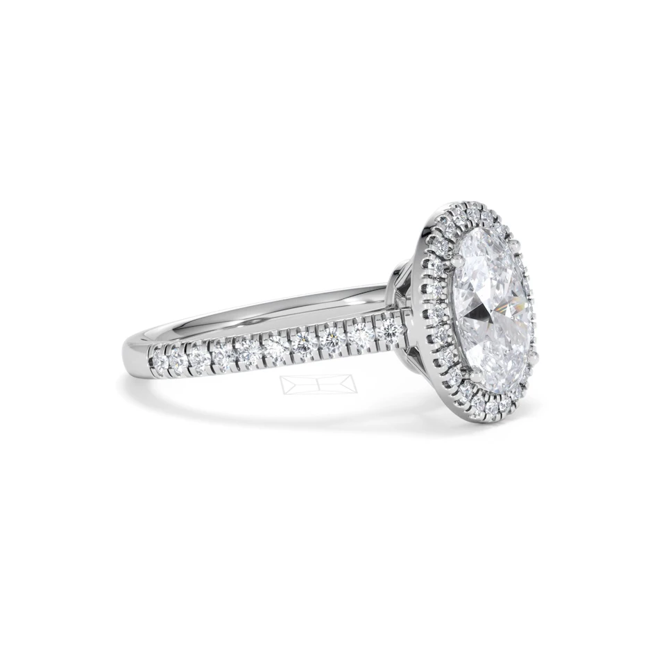 Georgina Lab Oval Diamond Halo Engagement Ring Platinum 2.05ct F/VS1