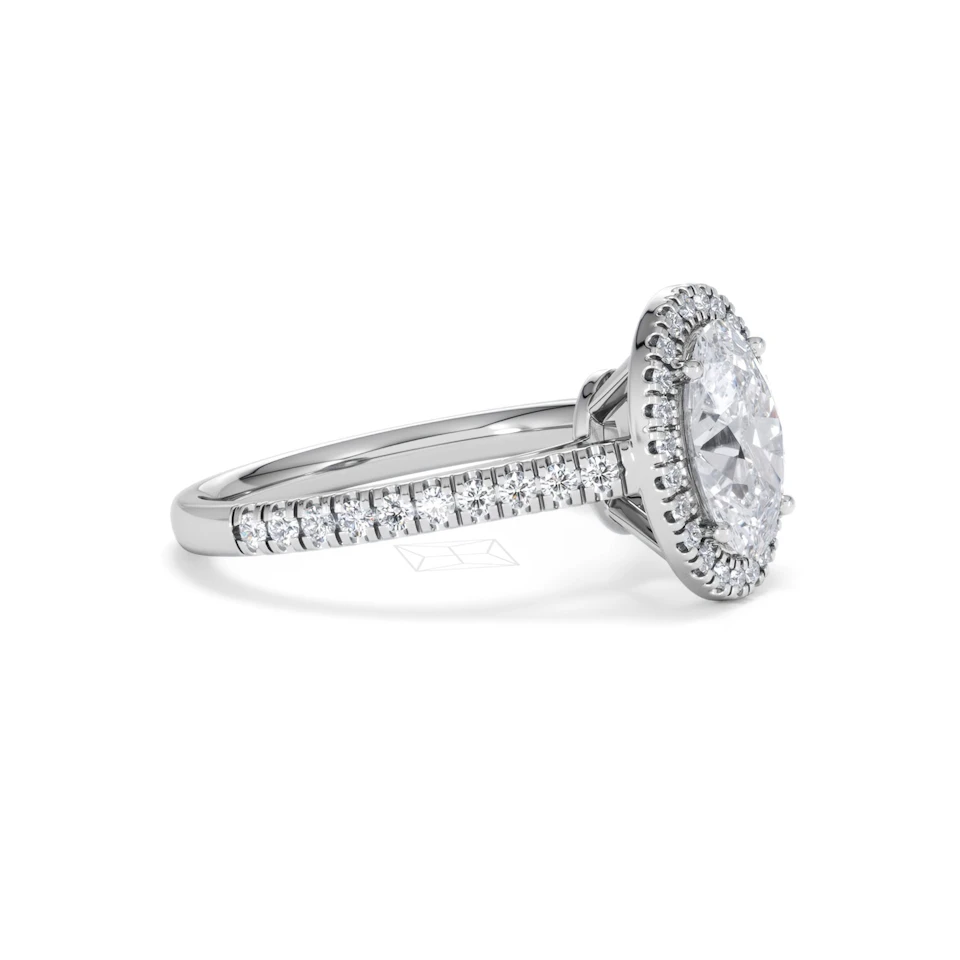 Georgina Lab Oval Diamond Halo Engagement Ring 18K White Gold 2.05ct F/VS1