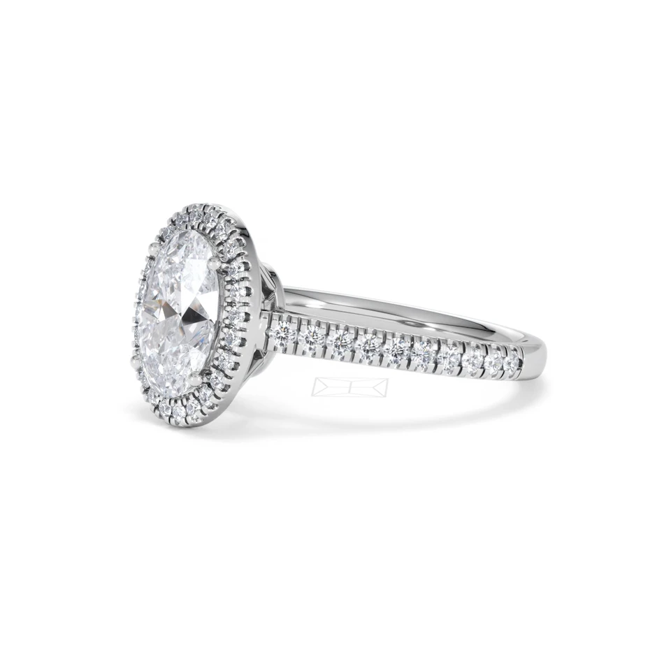 Georgina Lab Oval Diamond Halo Engagement Ring 18K White Gold 2.05ct F/VS1