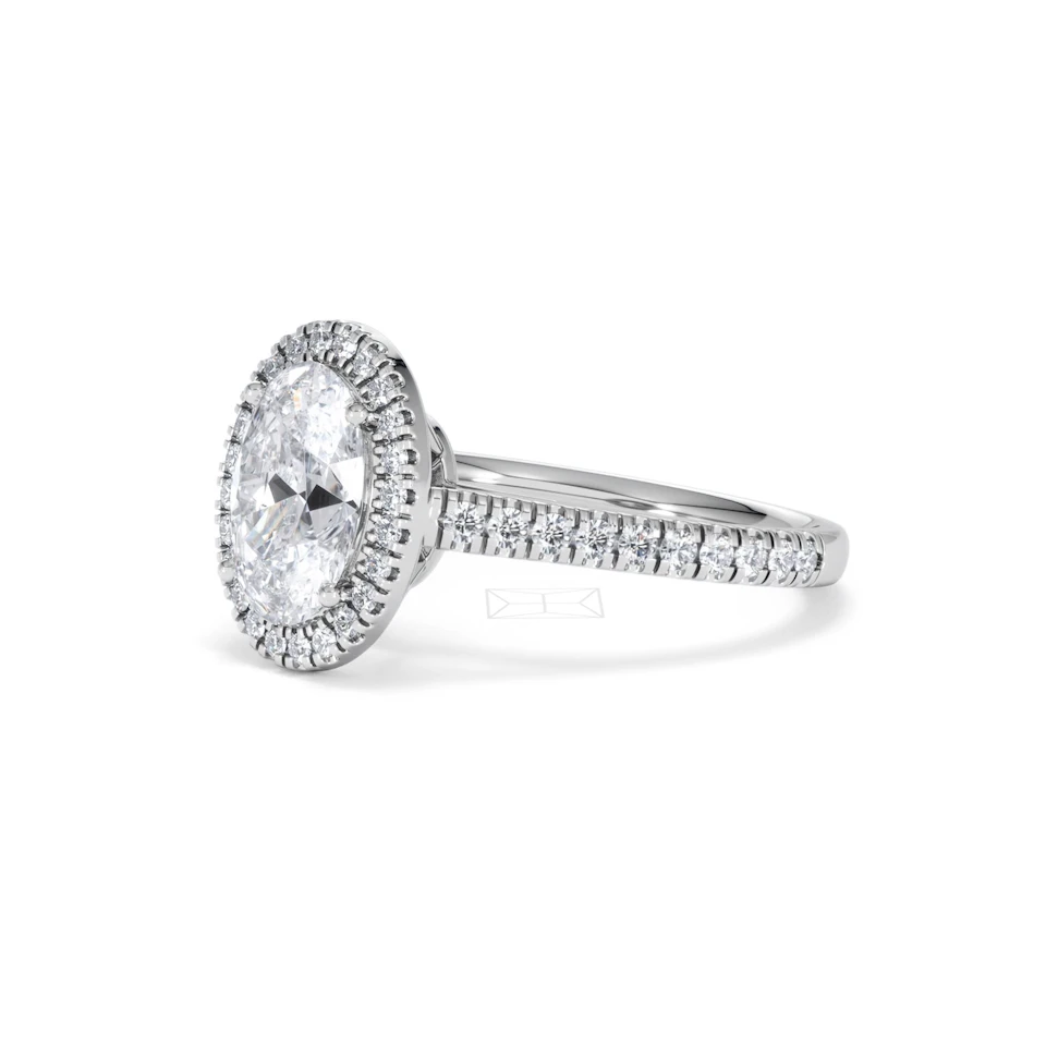 Georgina Lab Oval Diamond Halo Engagement Ring Platinum 2.05ct F/VS1