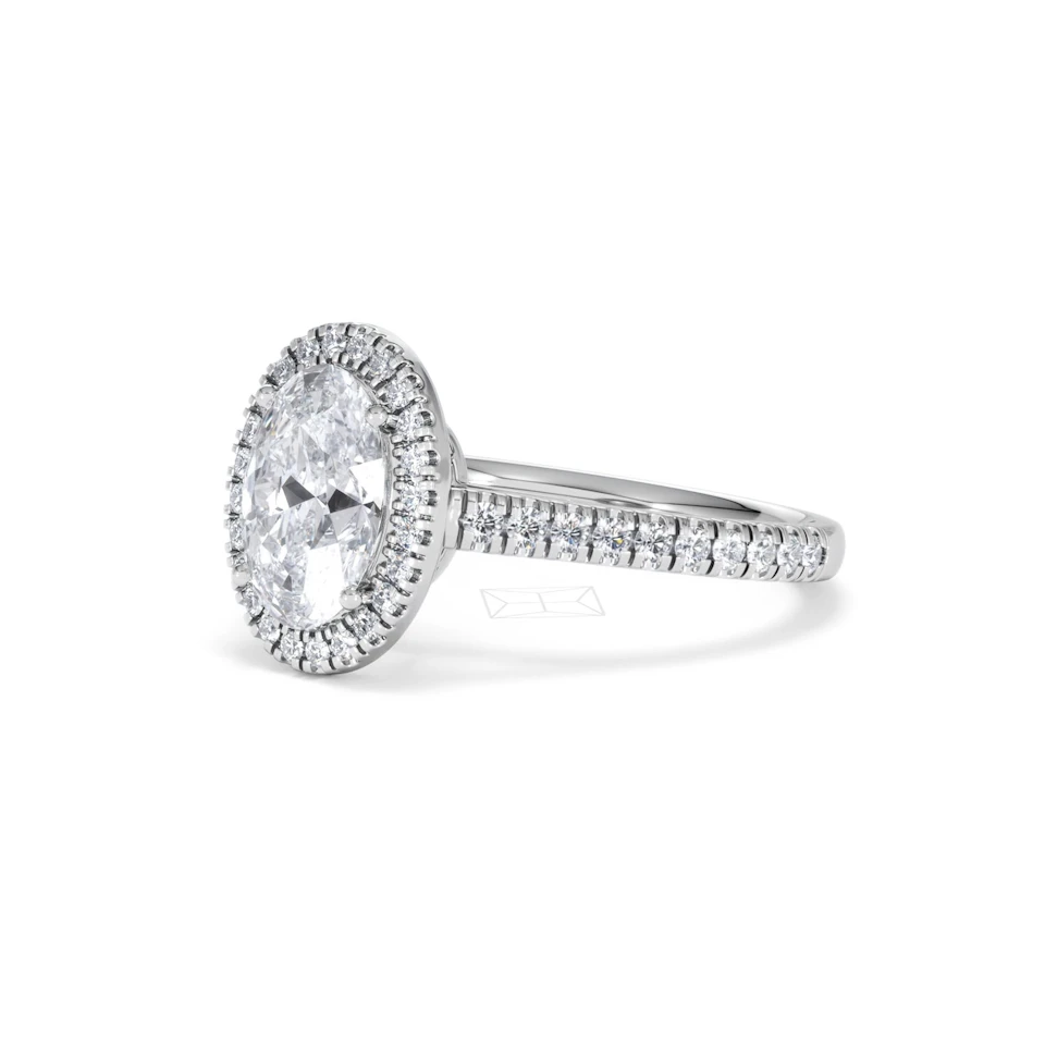 Georgina Lab Oval Diamond Halo Engagement Ring 18K White Gold 2.05ct F/VS1