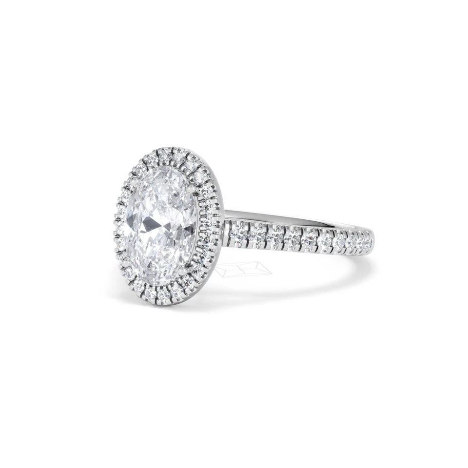Georgina Lab Oval Diamond Halo Engagement Ring Platinum 2.05ct F/VS1