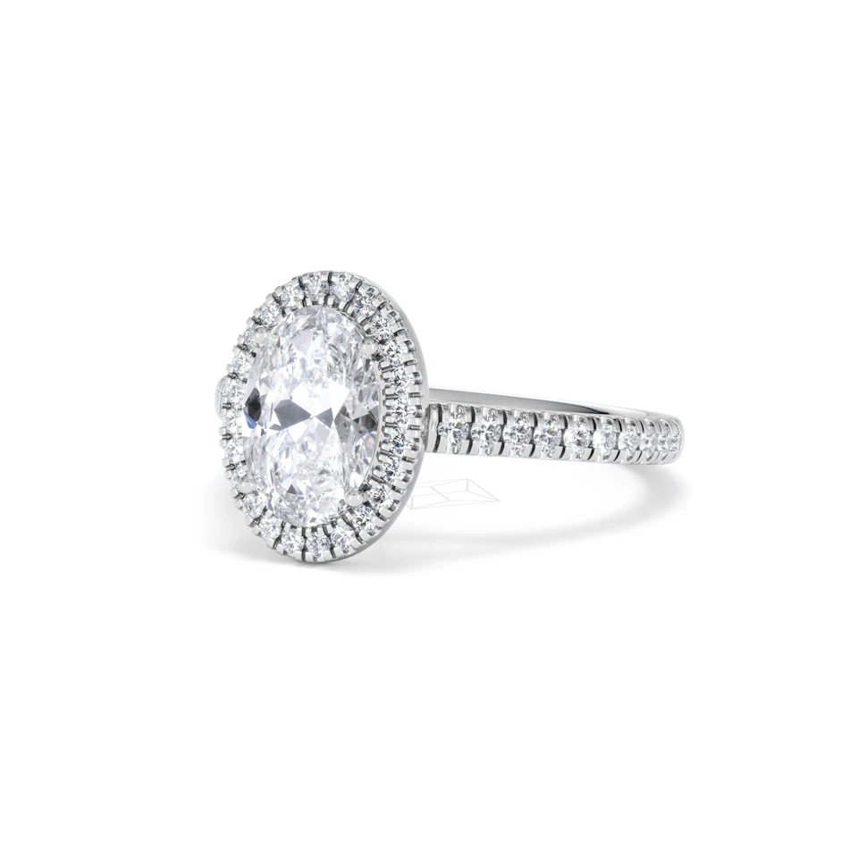 Georgina Lab Oval Diamond Halo Engagement Ring Platinum 2.05ct F/VS1