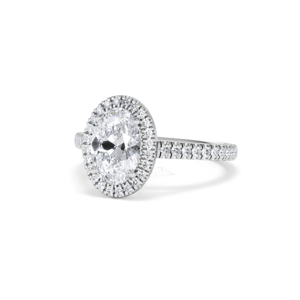 Georgina Lab Oval Diamond Halo Engagement Ring Platinum 2.05ct F/VS1