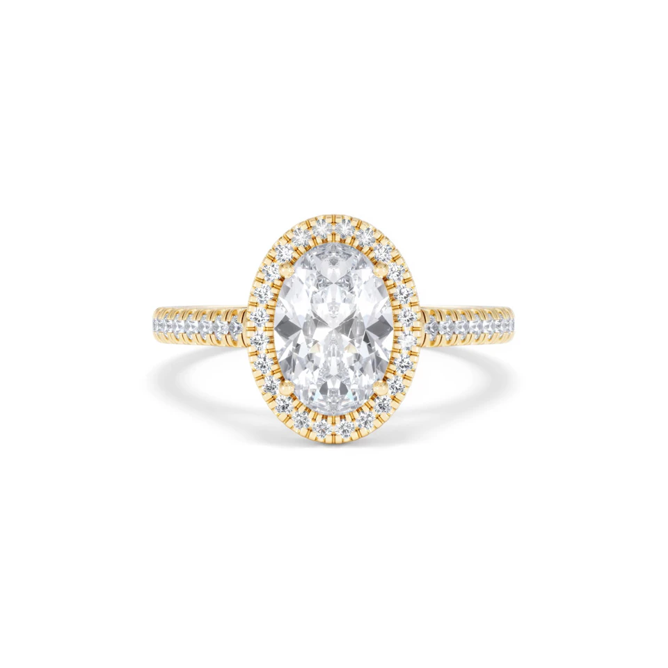 Georgina Lab Oval Diamond Halo Engagement Ring 18K Gold 2.05ct F/VS1
