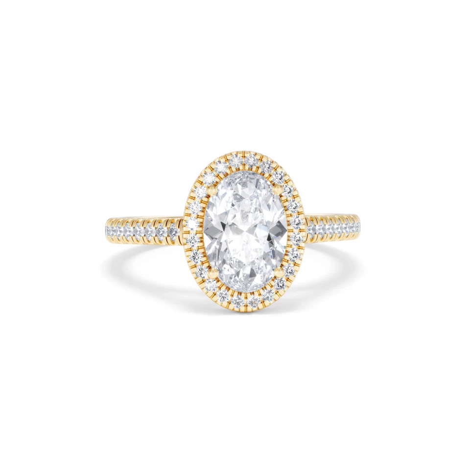 Georgina Lab Oval Diamond Halo Engagement Ring 18K Gold 2.05ct F/VS1