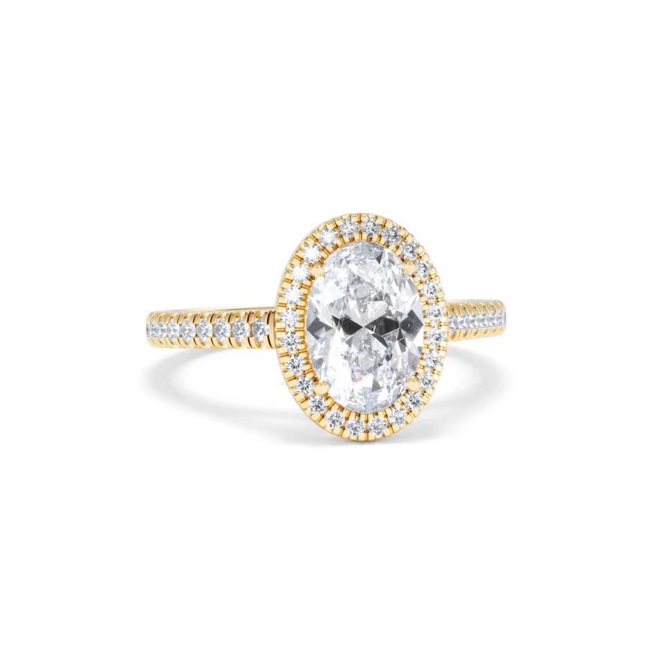 Georgina Lab Oval Diamond Halo Engagement Ring 18K Gold 2.05ct F/VS1