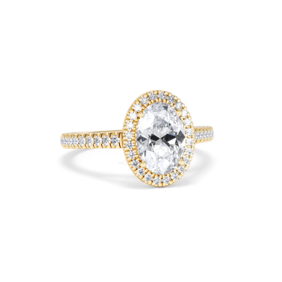 Georgina Lab Oval Diamond Halo Engagement Ring 18K Gold 2.05ct F/VS1