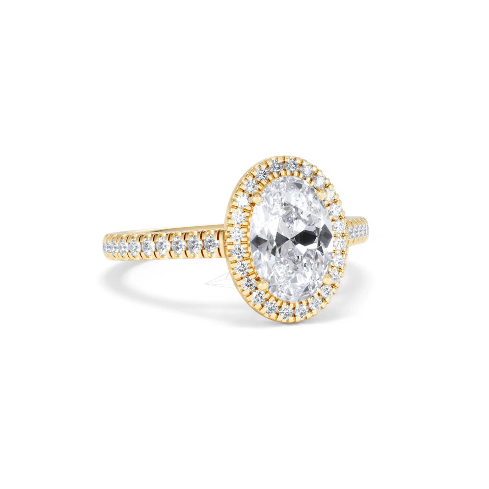 Georgina Lab Oval Diamond Halo Engagement Ring 18K Gold 2.05ct F/VS1