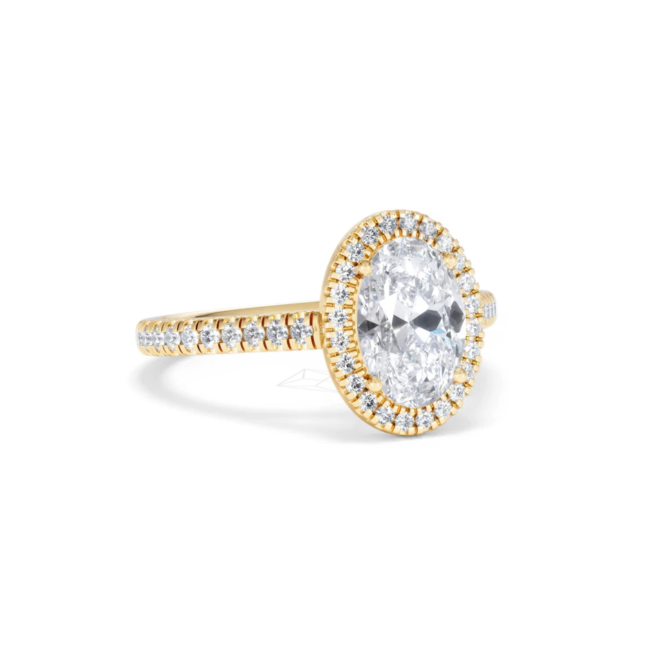 Georgina Lab Oval Diamond Halo Engagement Ring 18K Gold 2.05ct F/VS1