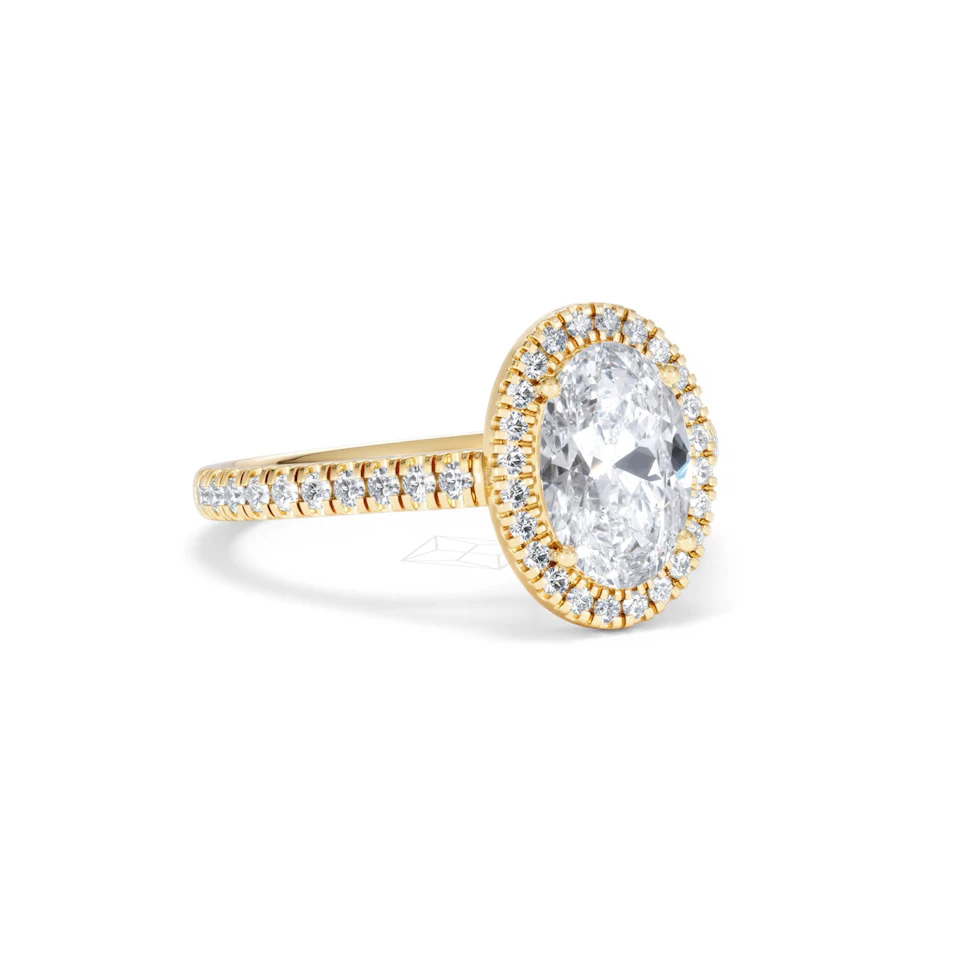 Georgina Lab Oval Diamond Halo Engagement Ring 18K Gold 2.05ct F/VS1