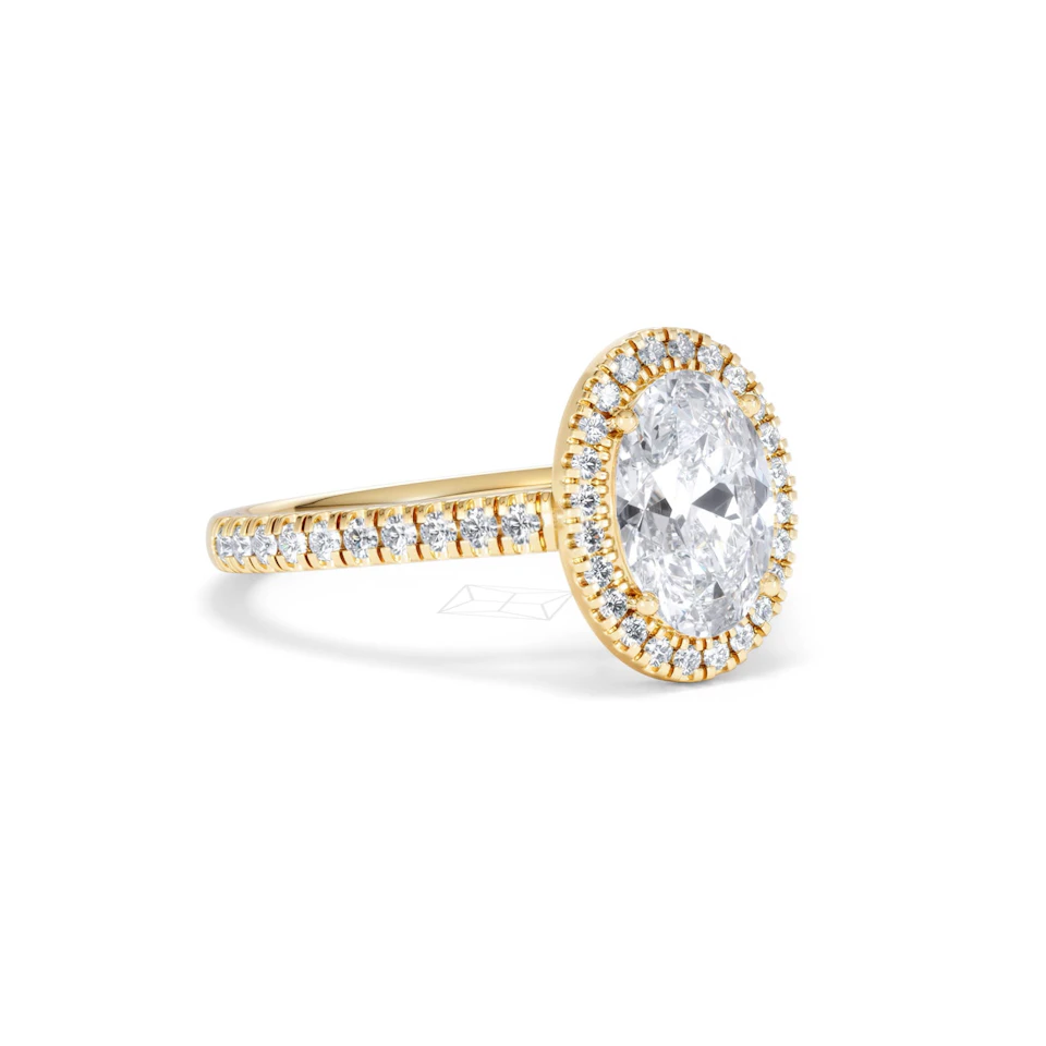 Georgina Lab Oval Diamond Halo Engagement Ring 18K Gold 2.05ct F/VS1