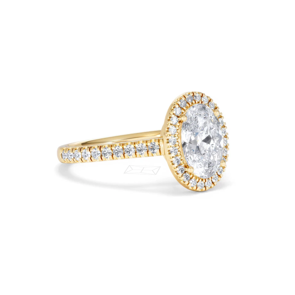 Georgina Lab Oval Diamond Halo Engagement Ring 18K Gold 2.05ct F/VS1