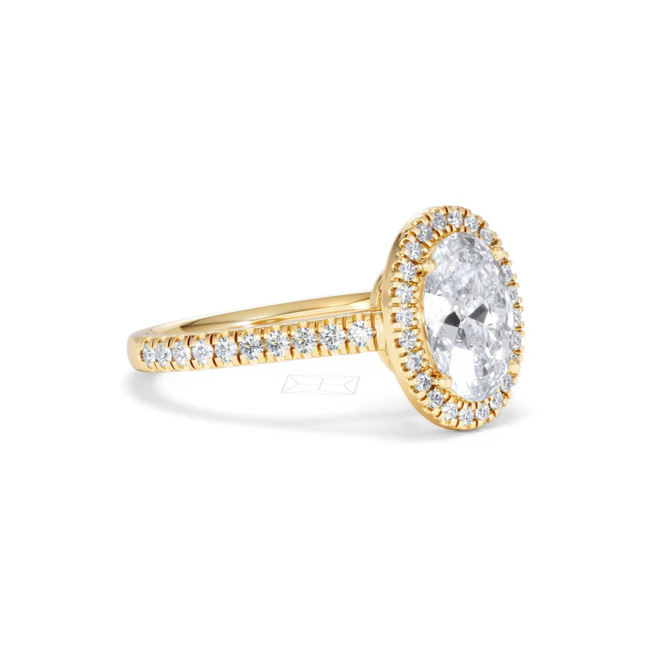 Georgina Lab Oval Diamond Halo Engagement Ring 18K Gold 2.05ct F/VS1