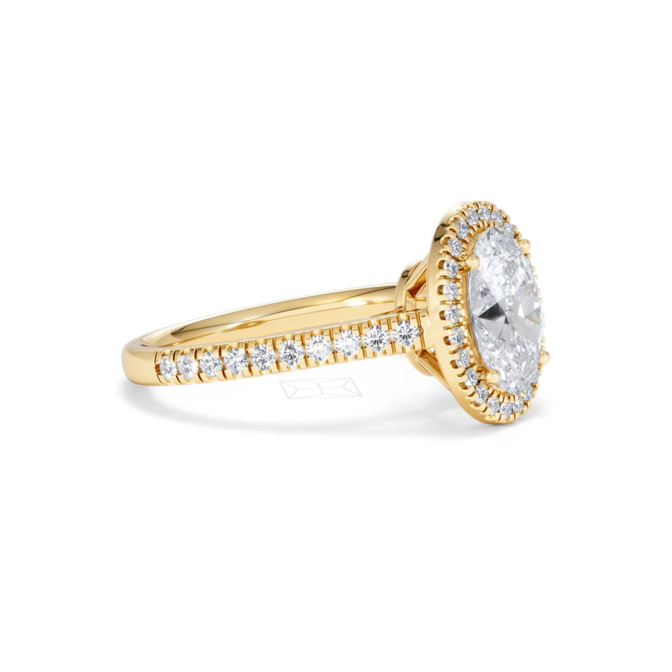 Georgina Lab Oval Diamond Halo Engagement Ring 18K Gold 2.05ct F/VS1