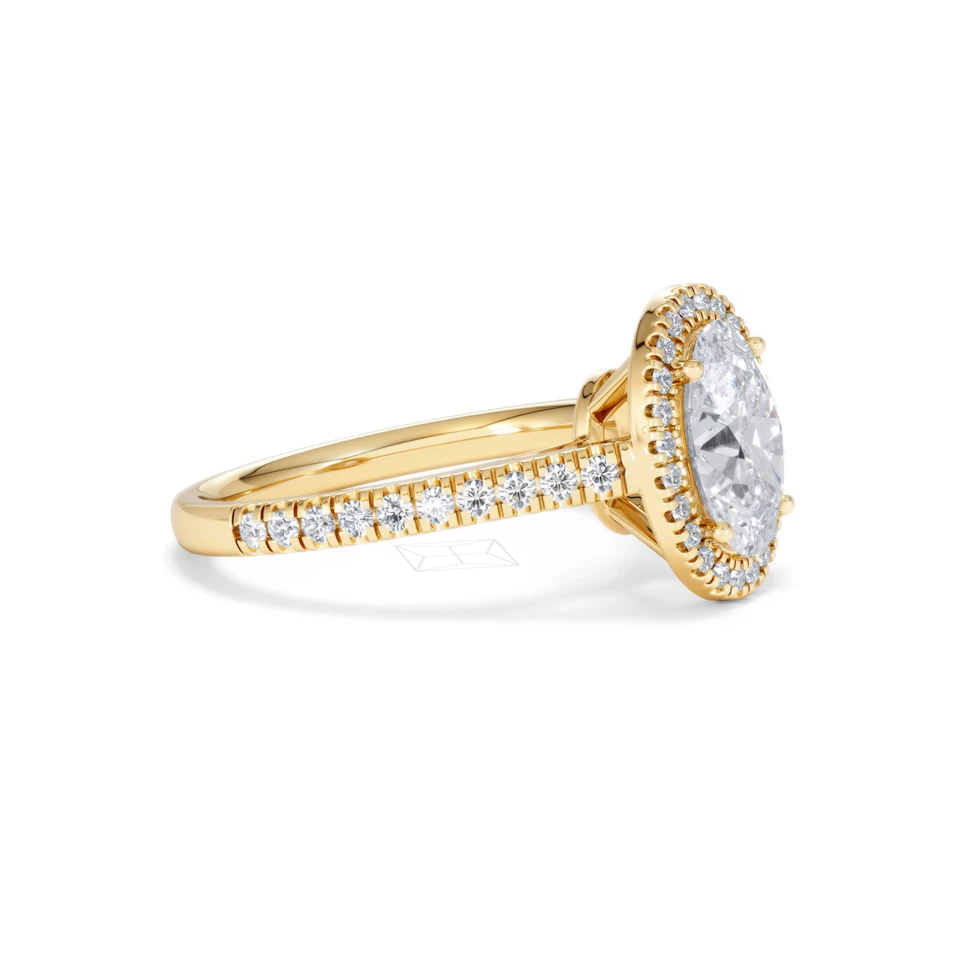 Georgina Lab Oval Diamond Halo Engagement Ring 18K Gold 2.05ct F/VS1