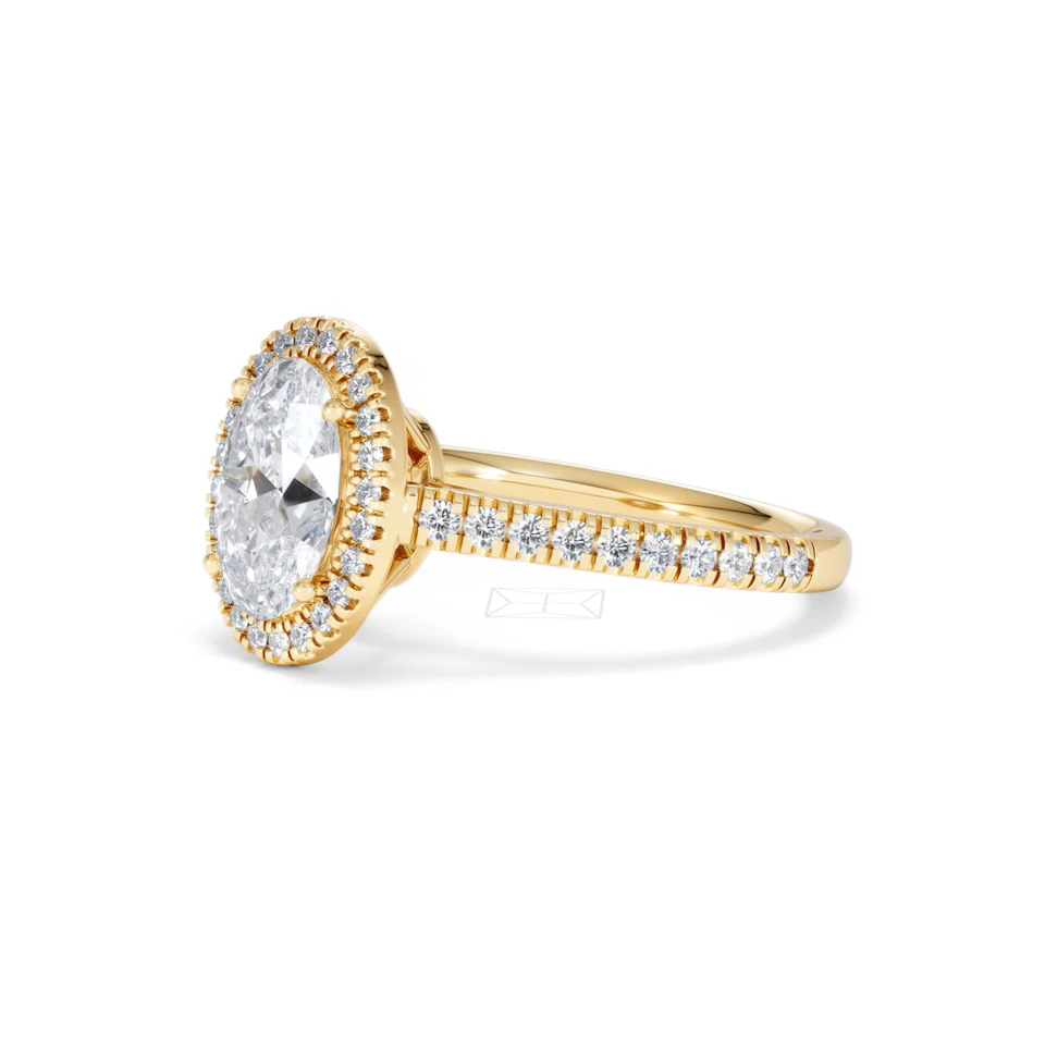 Georgina Lab Oval Diamond Halo Engagement Ring 18K Gold 2.05ct F/VS1