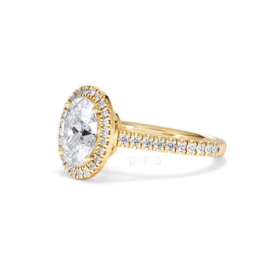 Georgina Lab Oval Diamond Halo Engagement Ring 18K Gold 2.05ct F/VS1