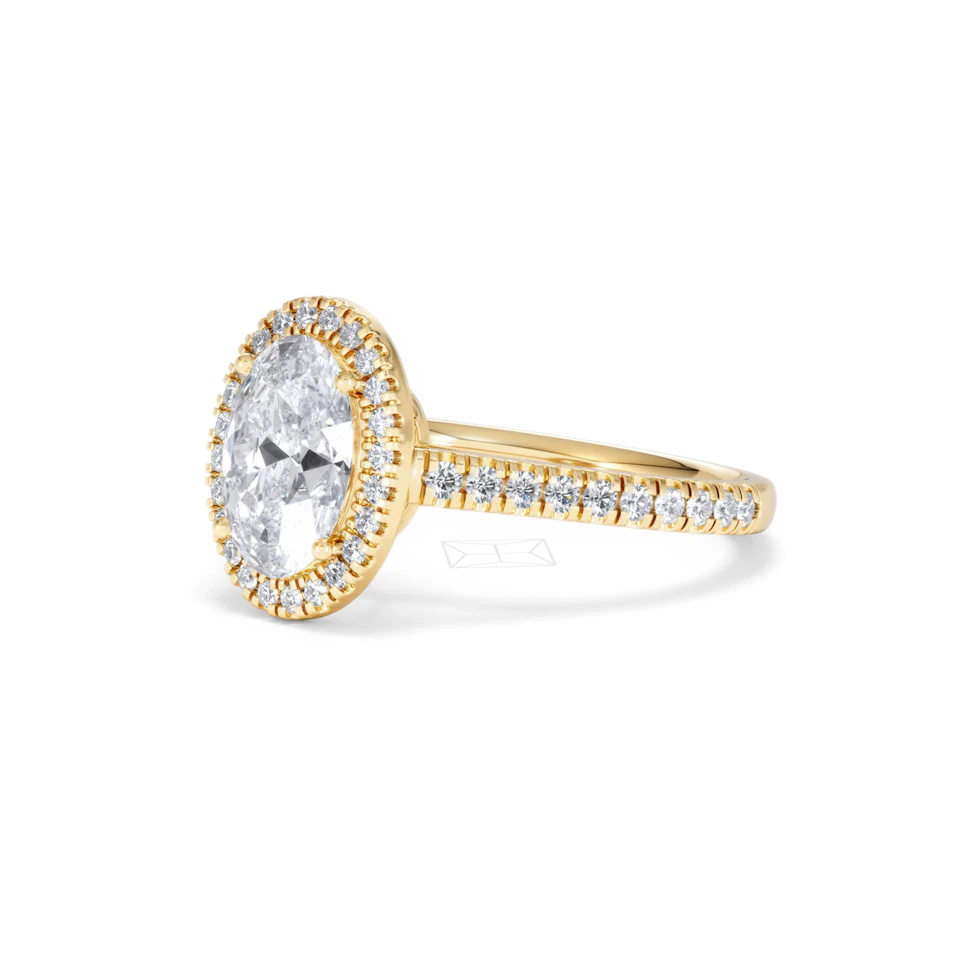 Georgina Lab Oval Diamond Halo Engagement Ring 18K Gold 2.05ct F/VS1