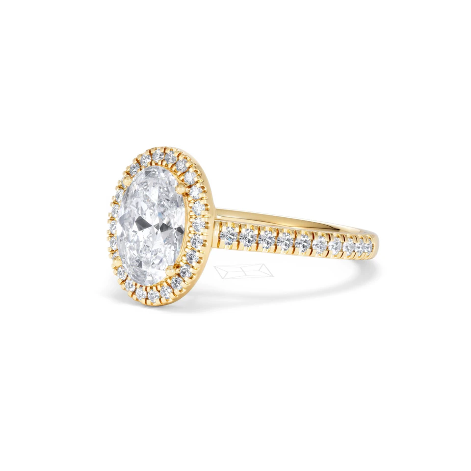 Georgina Lab Oval Diamond Halo Engagement Ring 18K Gold 2.05ct F/VS1