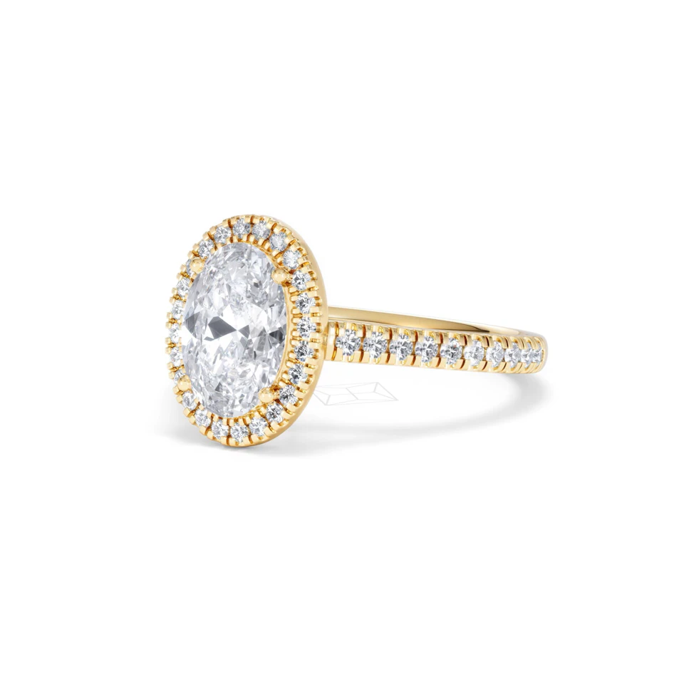 Georgina Lab Oval Diamond Halo Engagement Ring 18K Gold 2.05ct F/VS1