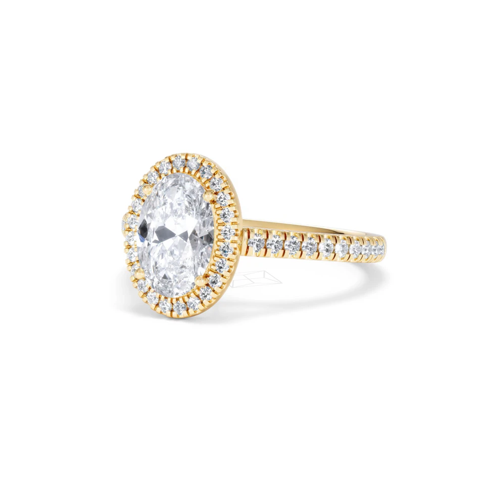 Georgina Lab Oval Diamond Halo Engagement Ring 18K Gold 2.05ct F/VS1