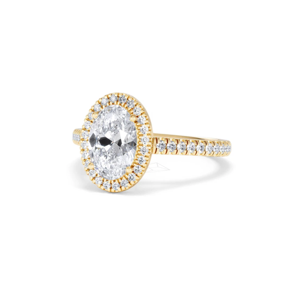 Georgina Lab Oval Diamond Halo Engagement Ring 18K Gold 2.05ct F/VS1