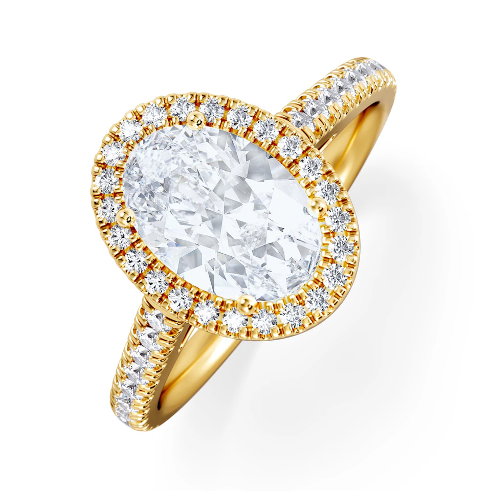 Georgina Lab Oval Diamond Halo Engagement Ring 18K Gold 2.05ct F/VS1