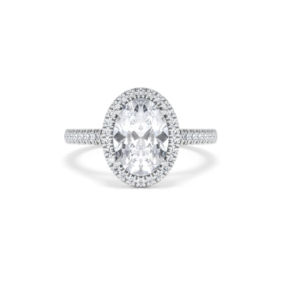 Georgina Lab Oval Diamond Halo Engagement Ring 18K White Gold 2.55ct F/VS1