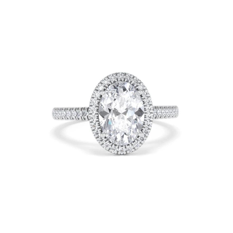 Georgina Lab Oval Diamond Halo Engagement Ring 18K White Gold 2.55ct F/VS1