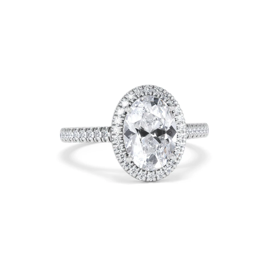 Georgina Lab Oval Diamond Halo Engagement Ring 18K White Gold 2.55ct F/VS1