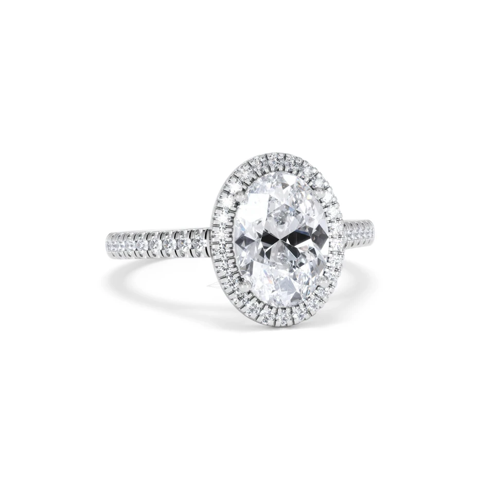 Georgina Lab Oval Diamond Halo Engagement Ring 18K White Gold 2.55ct F/VS1