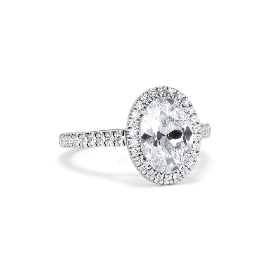 Georgina Lab Oval Diamond Halo Engagement Ring 18K White Gold 2.55ct F/VS1