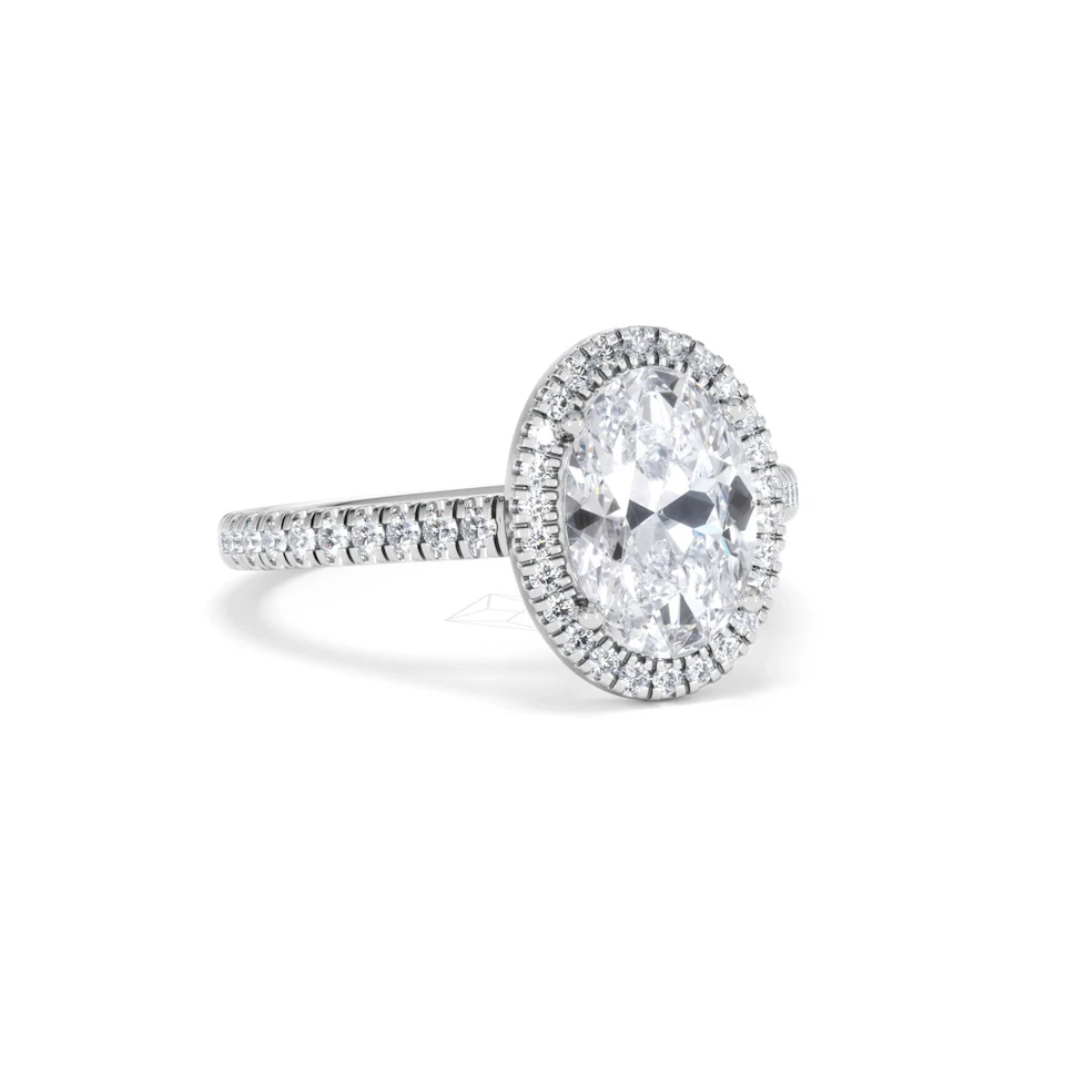 Georgina Lab Oval Diamond Halo Engagement Ring 18K White Gold 2.55ct F/VS1