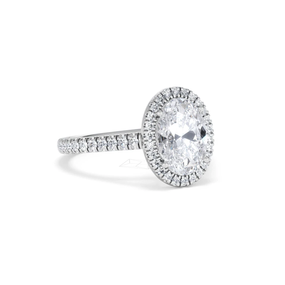 Georgina Lab Oval Diamond Halo Engagement Ring 18K White Gold 2.55ct F/VS1