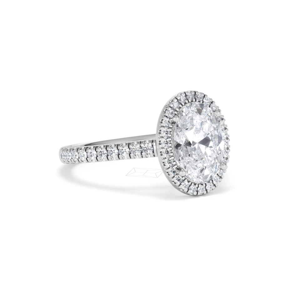 Georgina Lab Oval Diamond Halo Engagement Ring 18K White Gold 2.55ct F/VS1