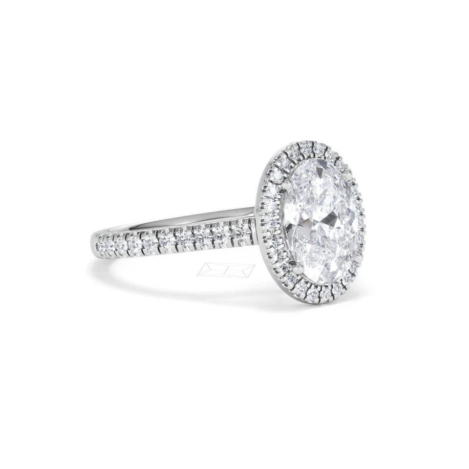 Georgina Lab Oval Diamond Halo Engagement Ring 18K White Gold 2.55ct F/VS1