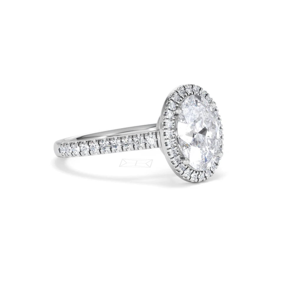 Georgina Lab Oval Diamond Halo Engagement Ring 18K White Gold 2.55ct F/VS1