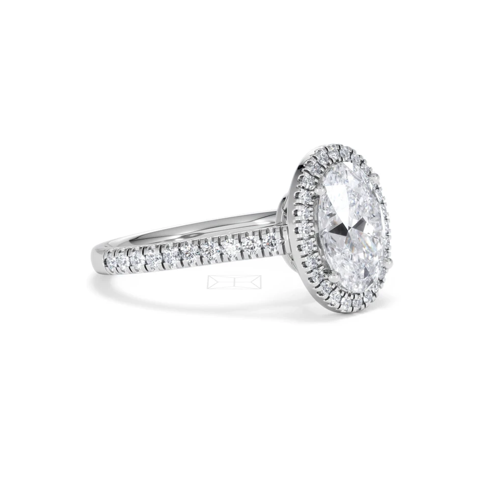 Georgina Lab Oval Diamond Halo Engagement Ring 18K White Gold 2.55ct F/VS1