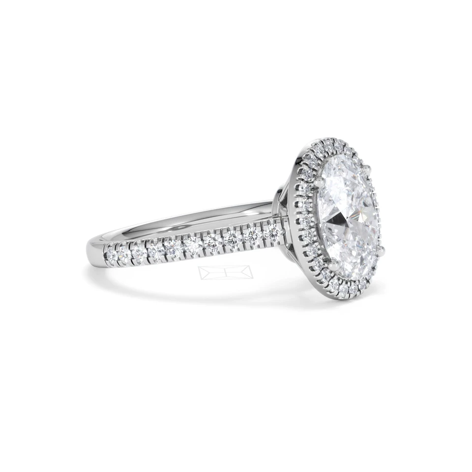 Georgina Lab Oval Diamond Halo Engagement Ring 18K White Gold 2.55ct F/VS1